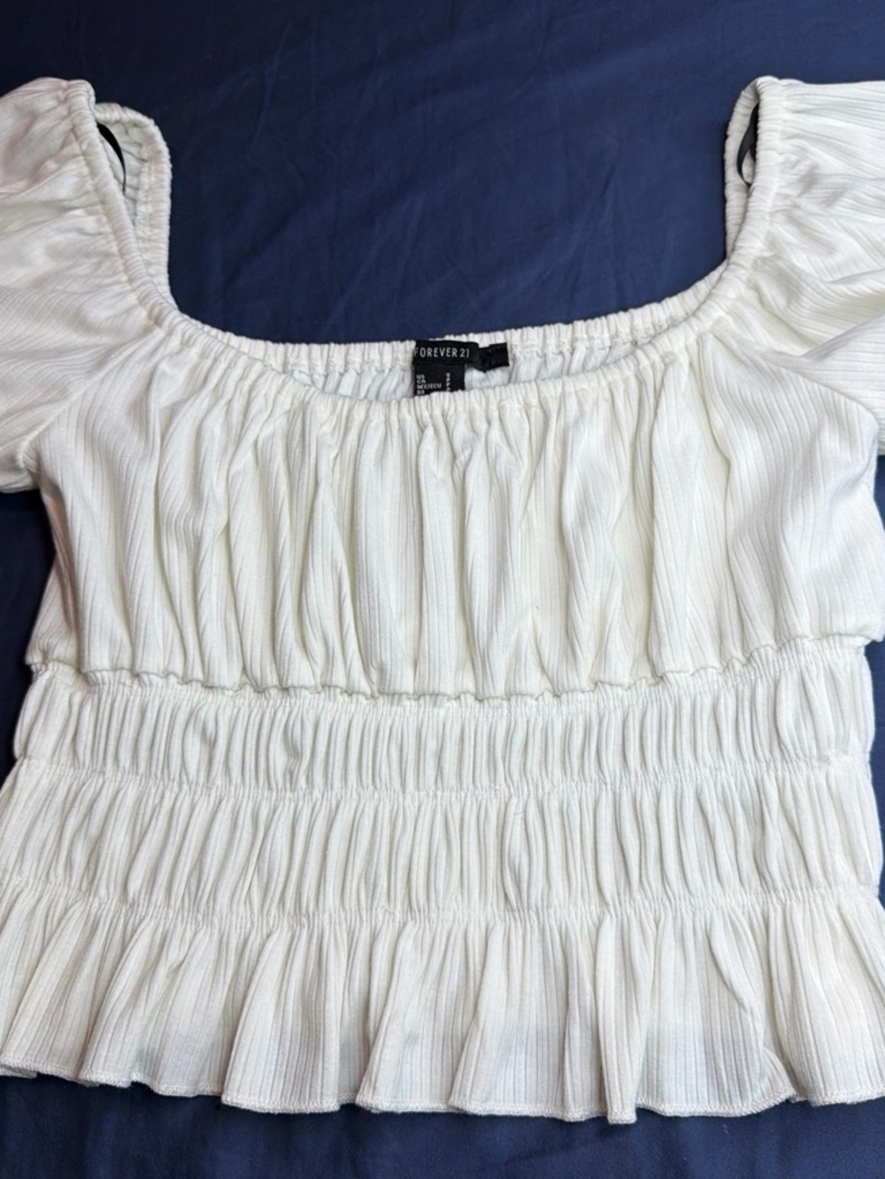 Forever 21 White Smocked Square-Neck Crop Top